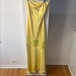 Yellow Strapless Satin Dress